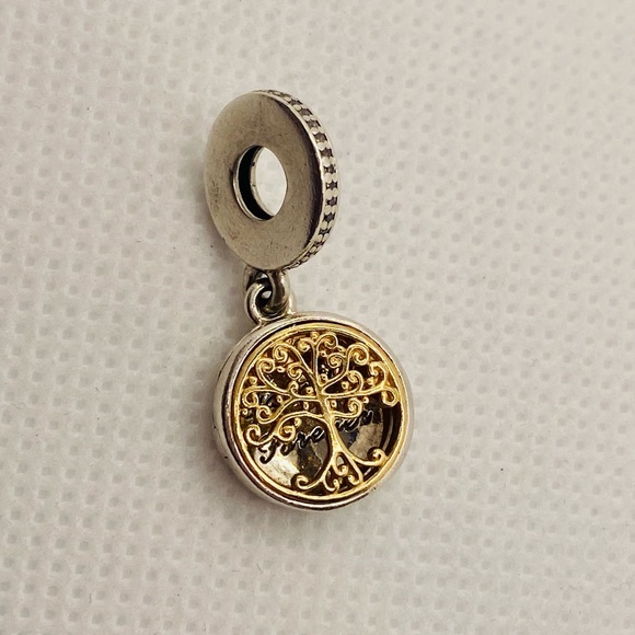 EUC Pandora 791988CZ Silver & 14k Gold Family Roots Tree Dangle Charm - Picture 6 of 14